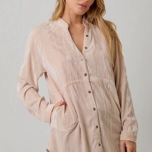 Mystree Button-Up Blouse in Light Pink